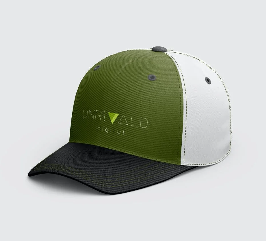 Green, white, and black Unrivald Digital baseball cap